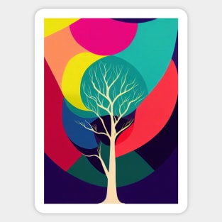 Vibrant Colored Whimsical Minimalist Lonely Tree - Abstract Minimalist Bright Colorful Nature Poster Art of a Leafless Branches Sticker